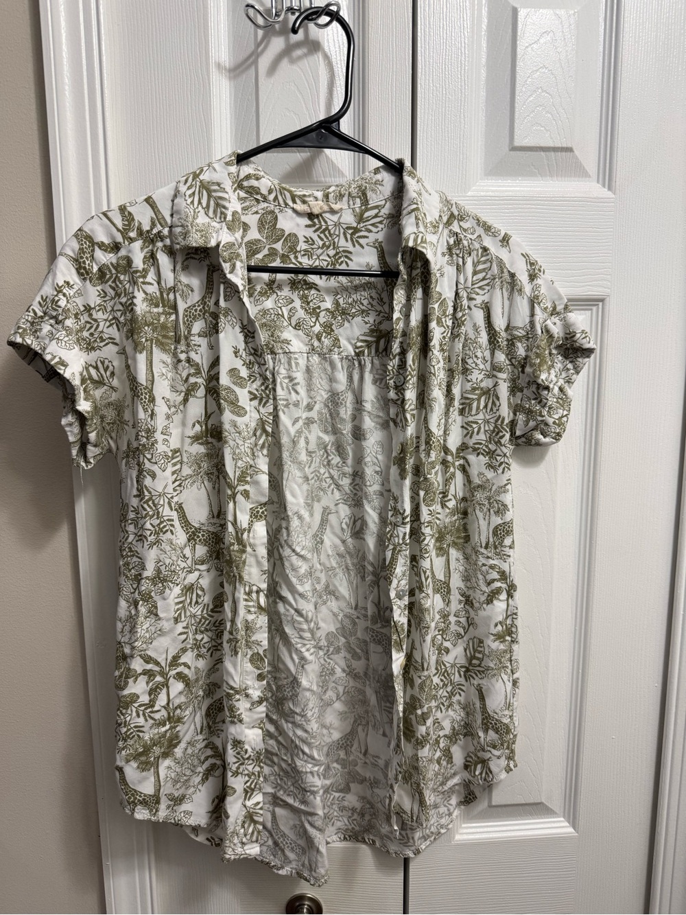 Jane and Delancey White and Olive Botanical Button-Down Shirt